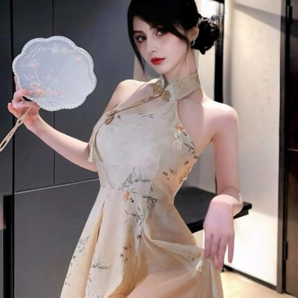 Oriental Charm Printed Qipao Dress