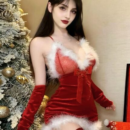 Red Velvet Lace Sexy Dress